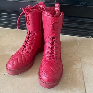 Red Lace up combat boots